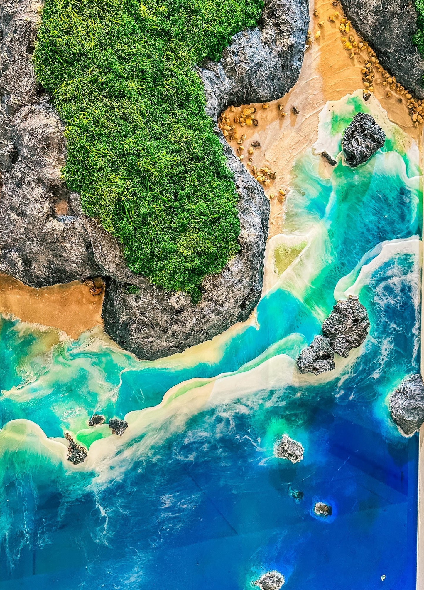 Handmade 3-Piece Ocean Resin Wall Art – Aerial View Coastal Escape Triptych | Kynance Cove mossartbyrishstudio