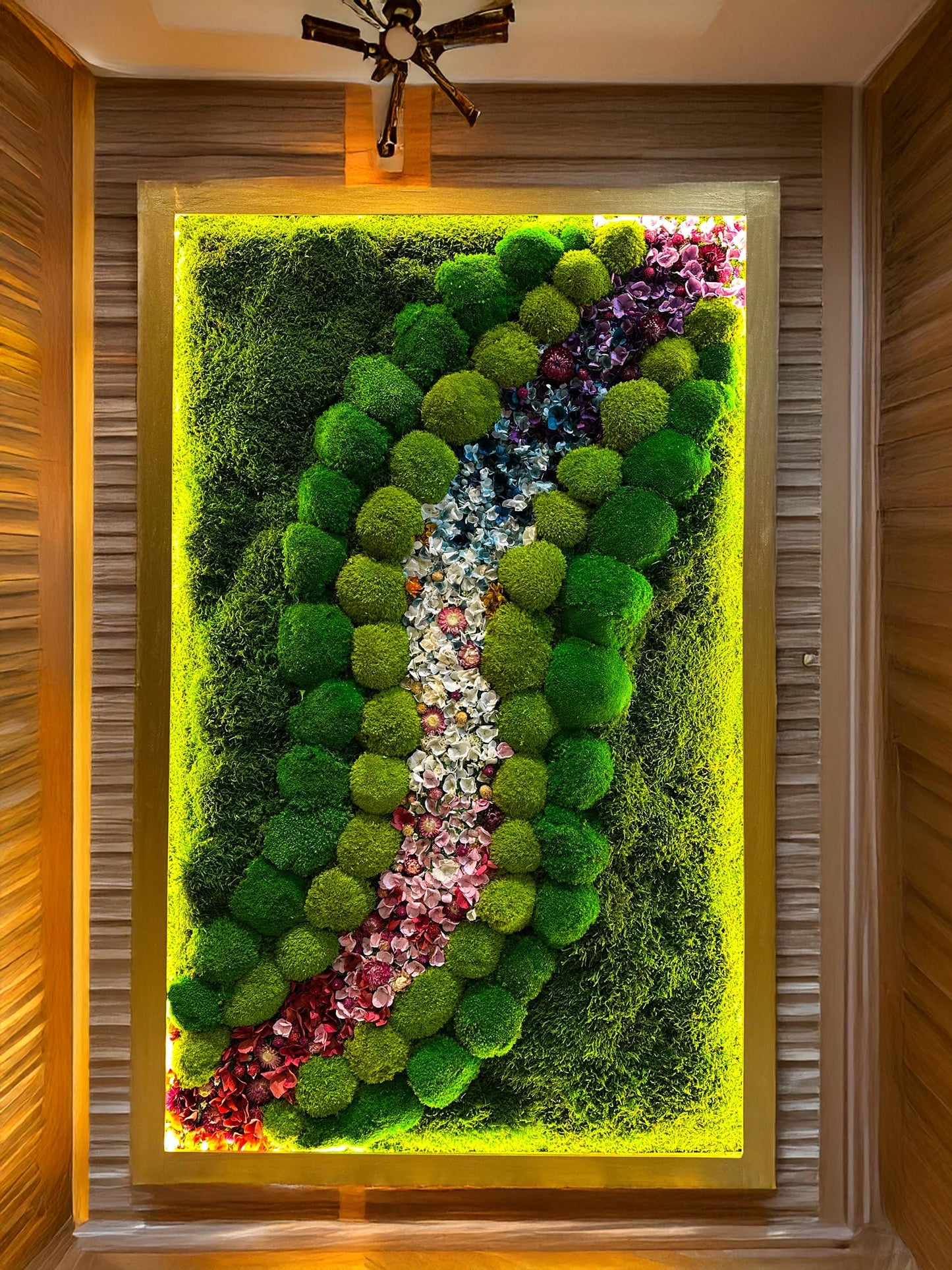 Preserved Moss Wall Art with LED Lights and Flowers: Wood Frame Colourful Natural Moss Painting, mossartbyrishstudio