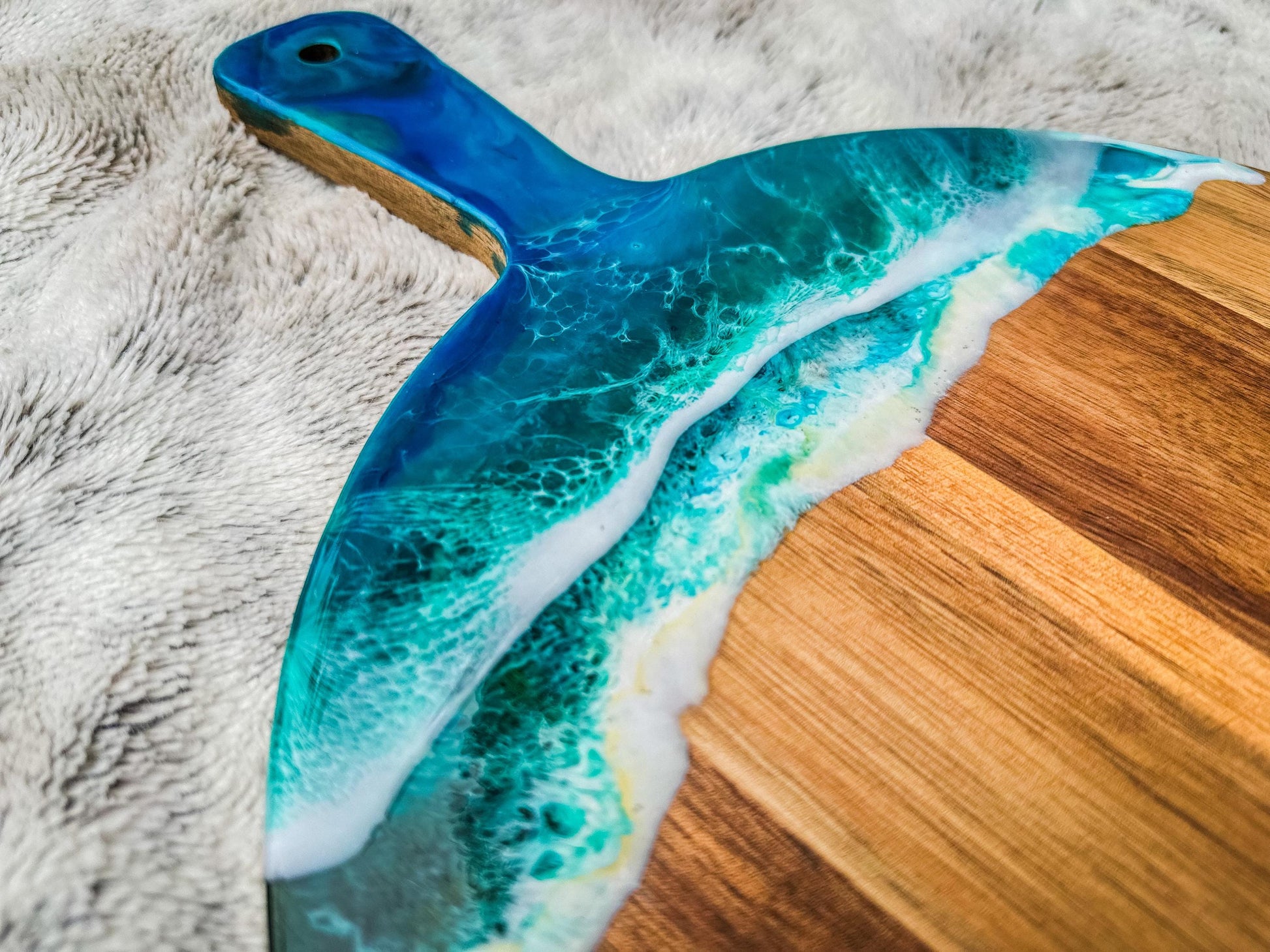 Ocean Resin Acacia Wood Charcuterie Cheese Board with 3 Piece Wooden Handle Cutting Set, Christmas Gift for Cheese Lovers mossartbyrishstudio