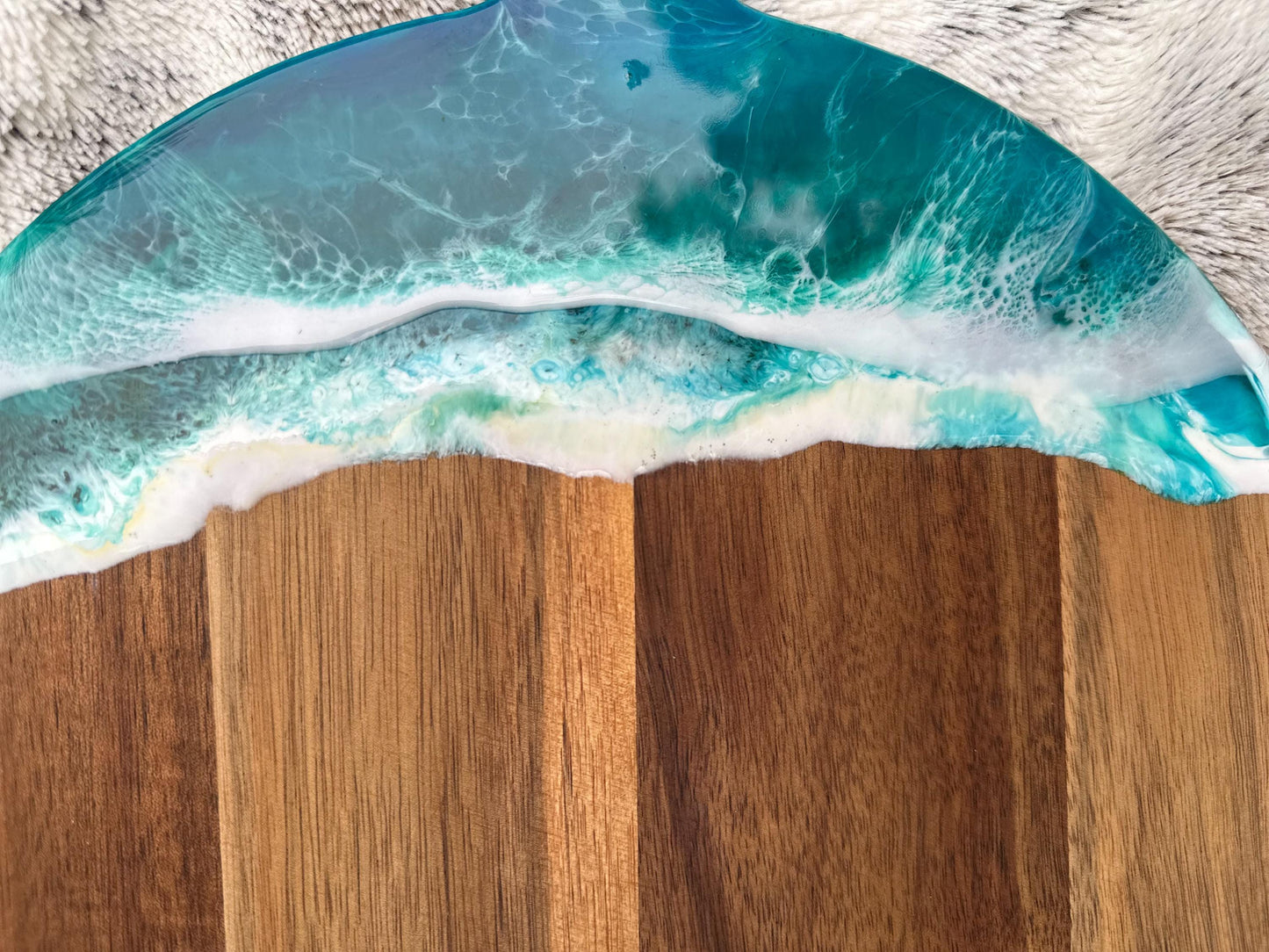 Ocean Resin Acacia Wood Charcuterie Cheese Board with 3 Piece Wooden Handle Cutting Set, Christmas Gift for Cheese Lovers mossartbyrishstudio