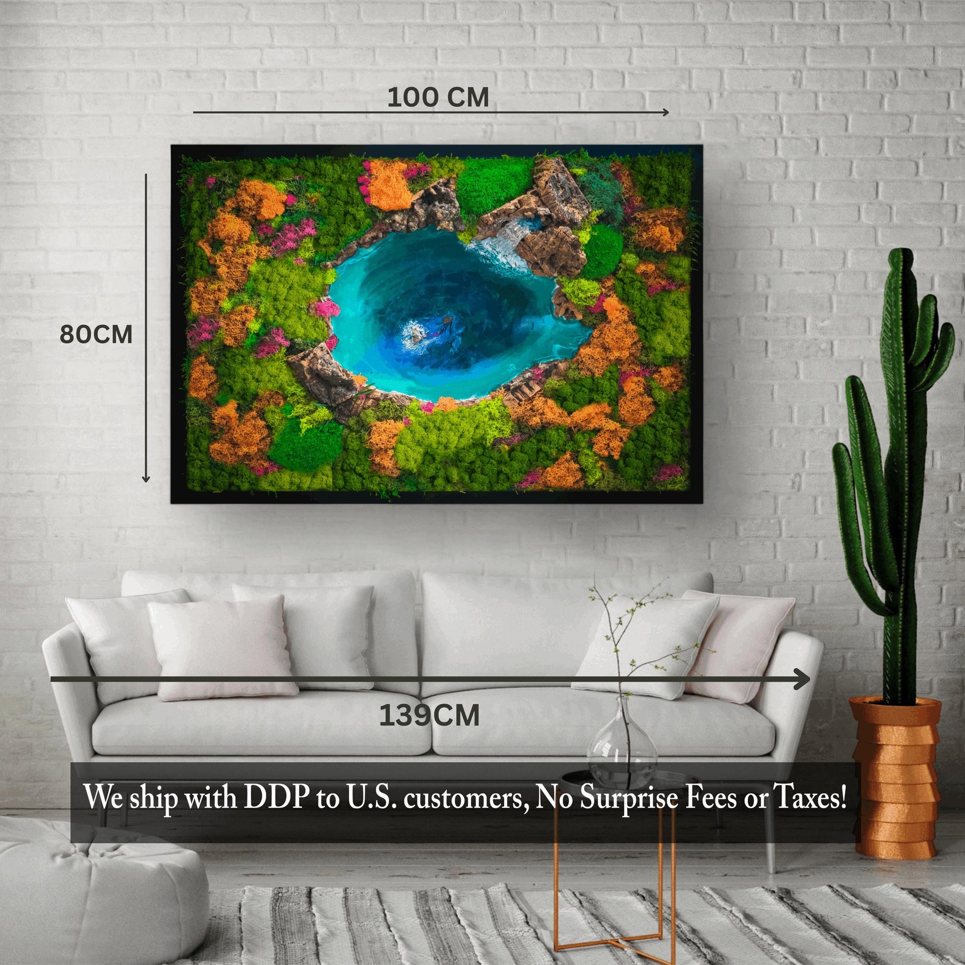 Eco-Friendly Moss & Resin Wall Art – Sustainable Blue Lagoon Landscape with Natural Bark – Handmade Nature-Inspired Decor mossartbyrishstudio