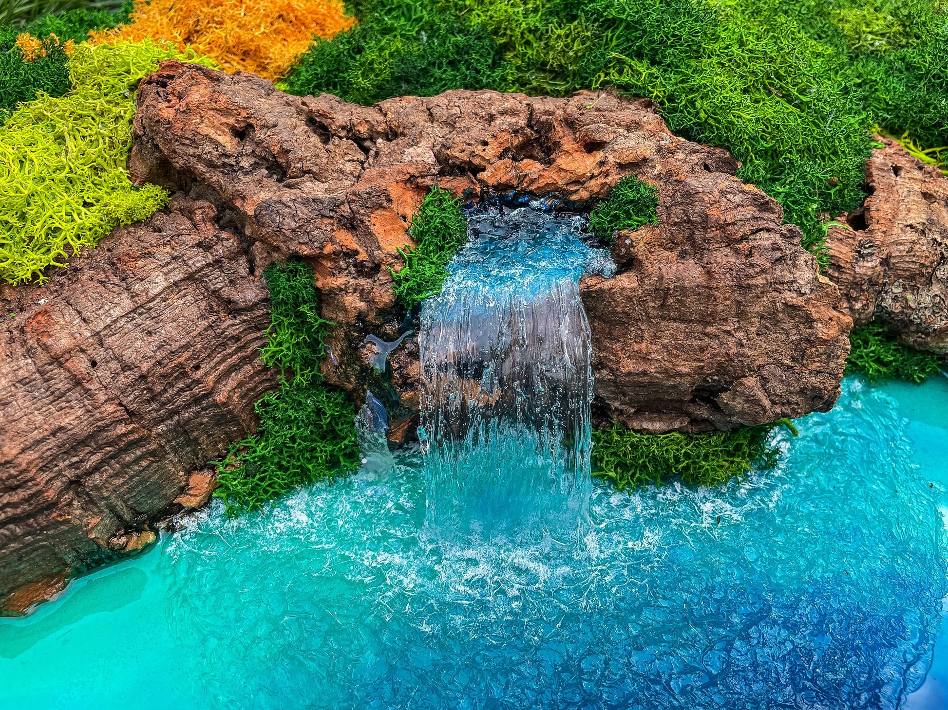 Eco-Friendly Moss & Resin Wall Art – Sustainable Blue Lagoon Landscape with Natural Bark – Handmade Nature-Inspired Decor mossartbyrishstudio