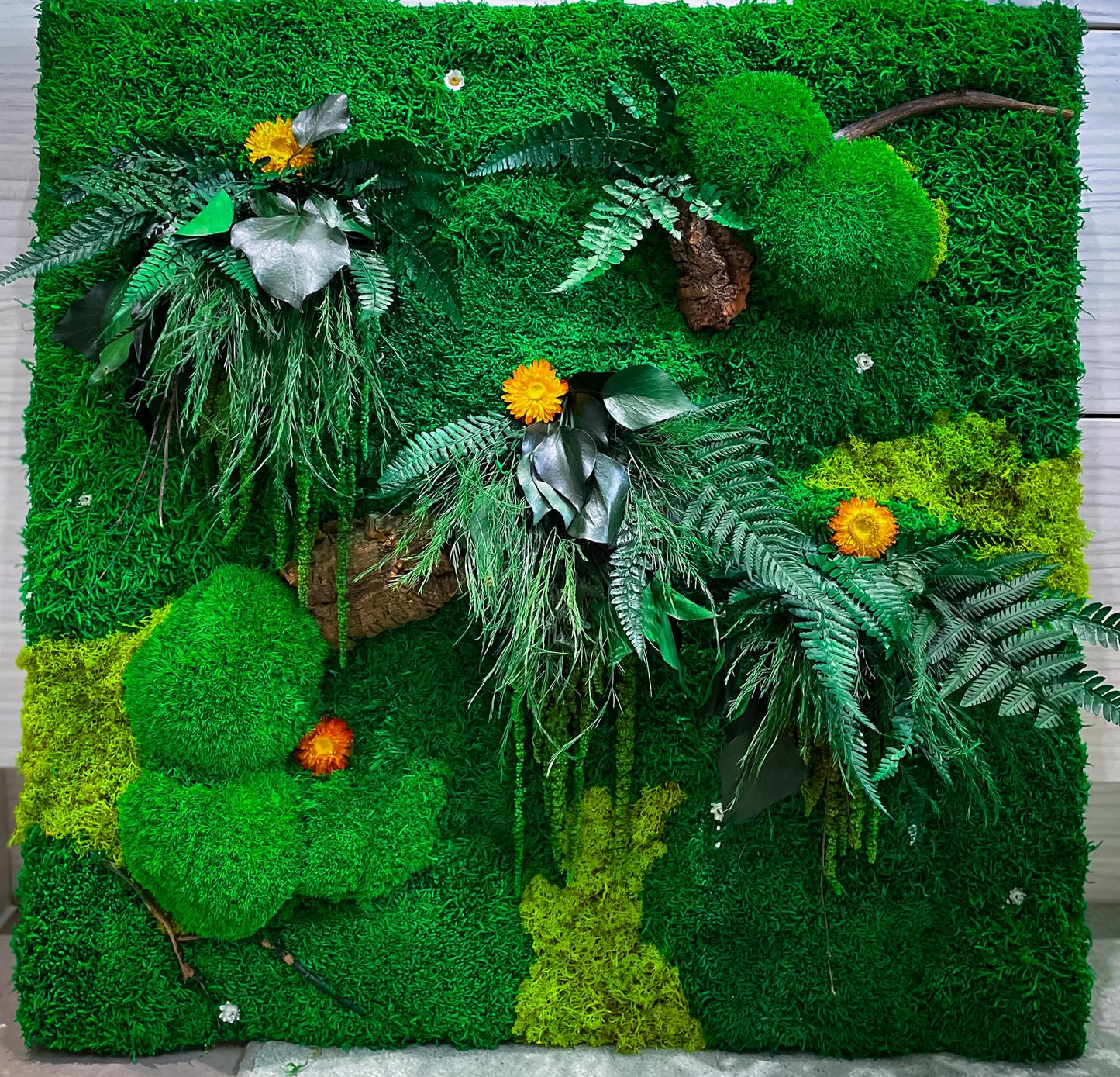 Custom Moss Wall Art – Lush Greenery with Butterfly Accents for Home Décor RishStudio