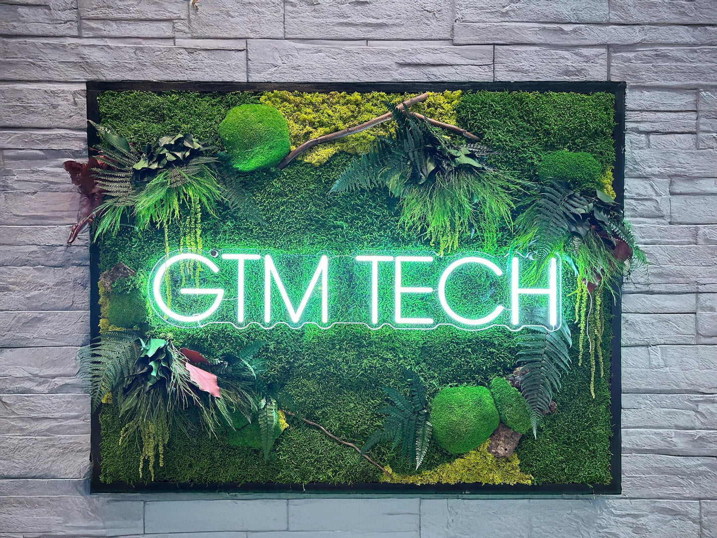 Moss wall art with Neon Lights | Living Moss Wall with Neon Sign mossartbyrishstudio