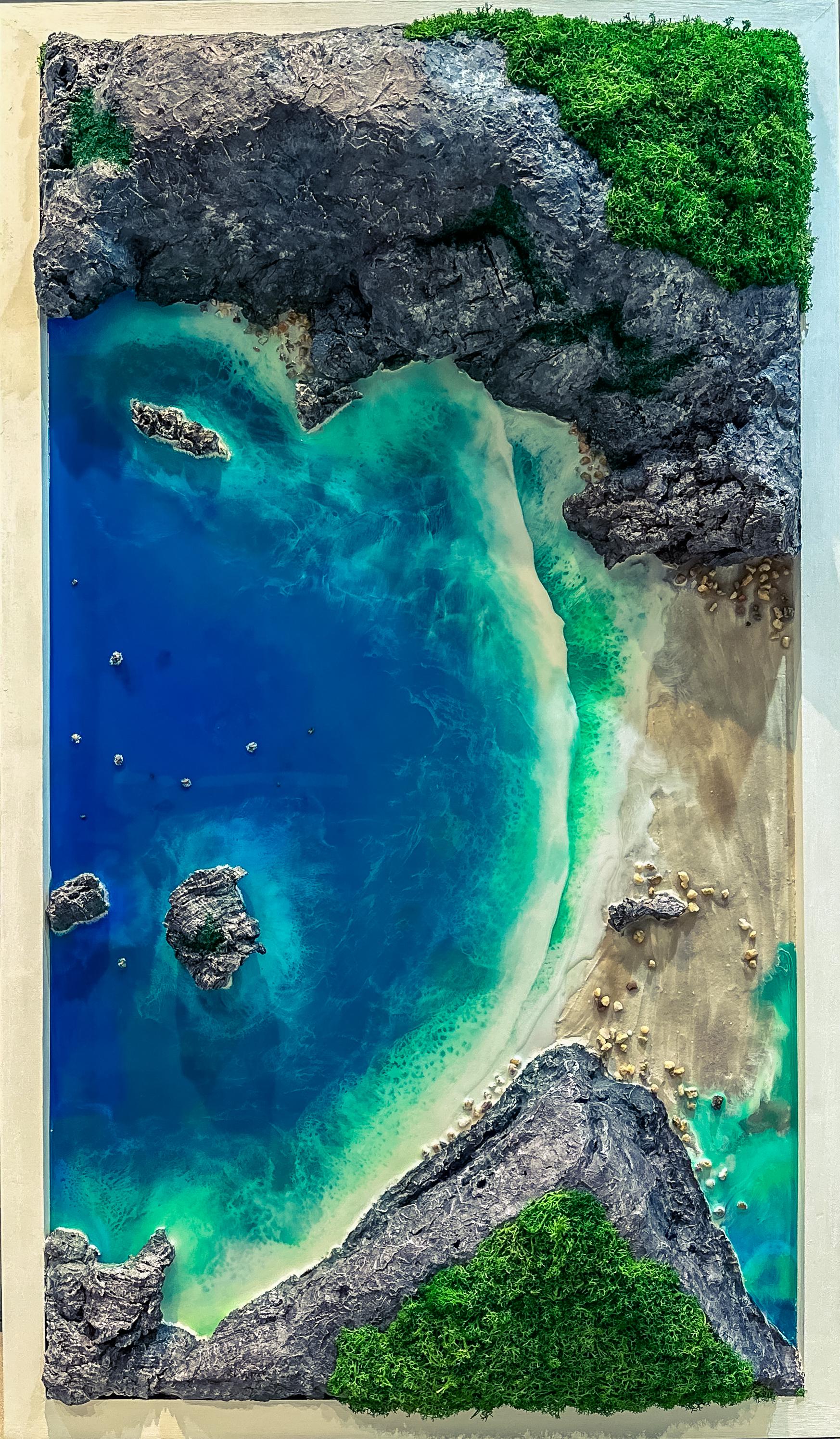 Handmade 3-Piece Ocean Resin Wall Art – Aerial View Coastal Escape