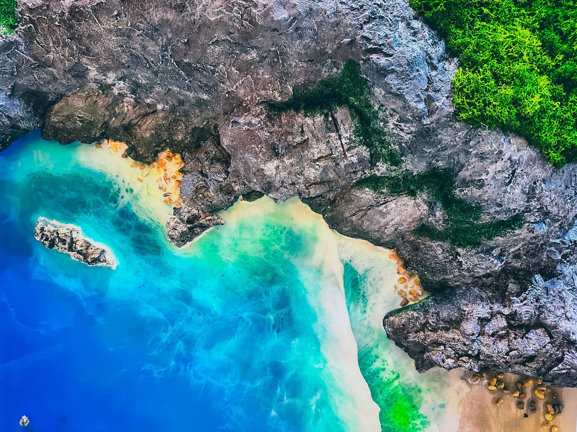 Handmade 3-Piece Ocean Resin Wall Art – Aerial View Coastal Escape Triptych | Kynance Cove mossartbyrishstudio