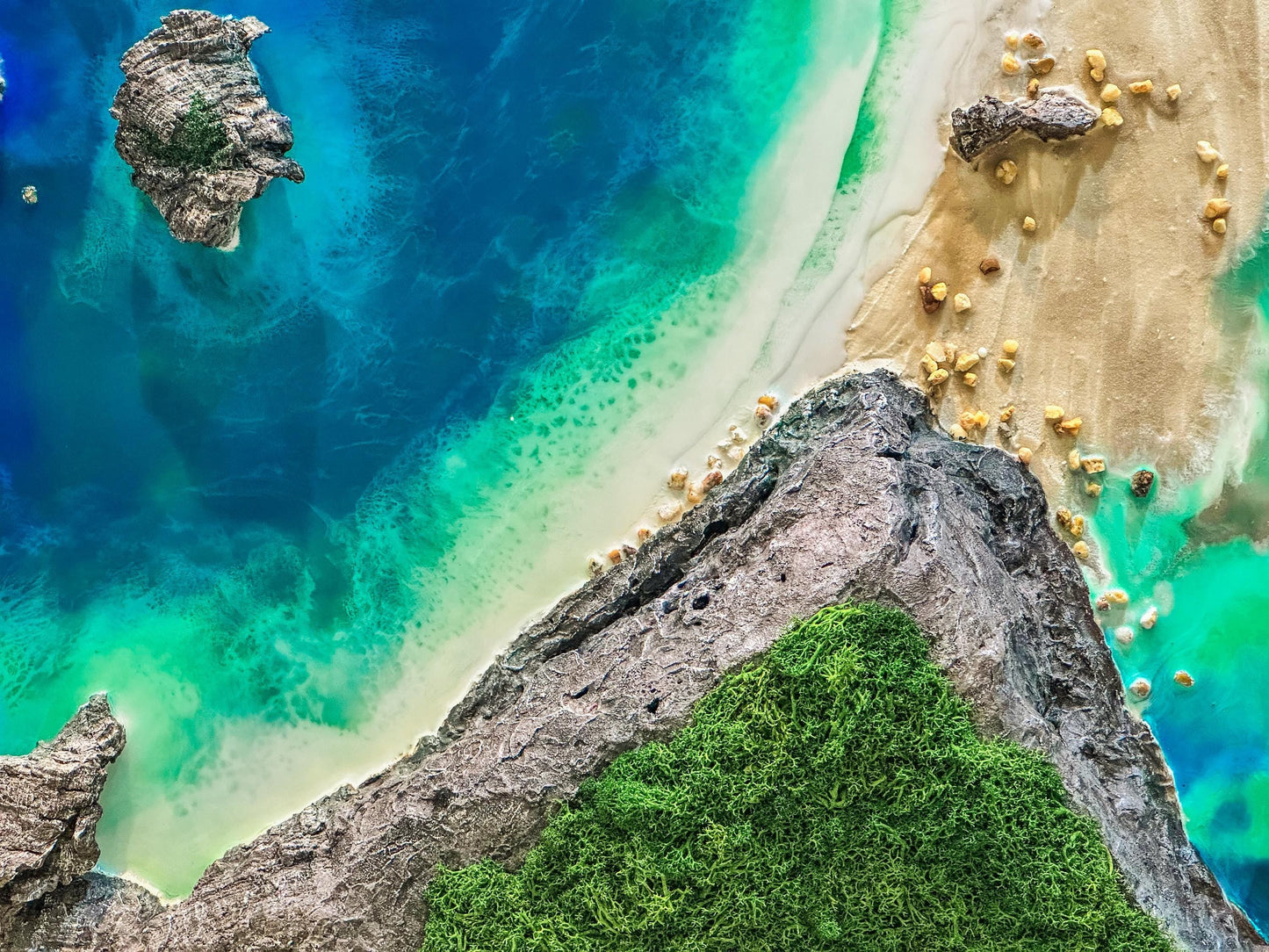 Handmade 3-Piece Ocean Resin Wall Art – Aerial View Coastal Escape Triptych | Kynance Cove mossartbyrishstudio