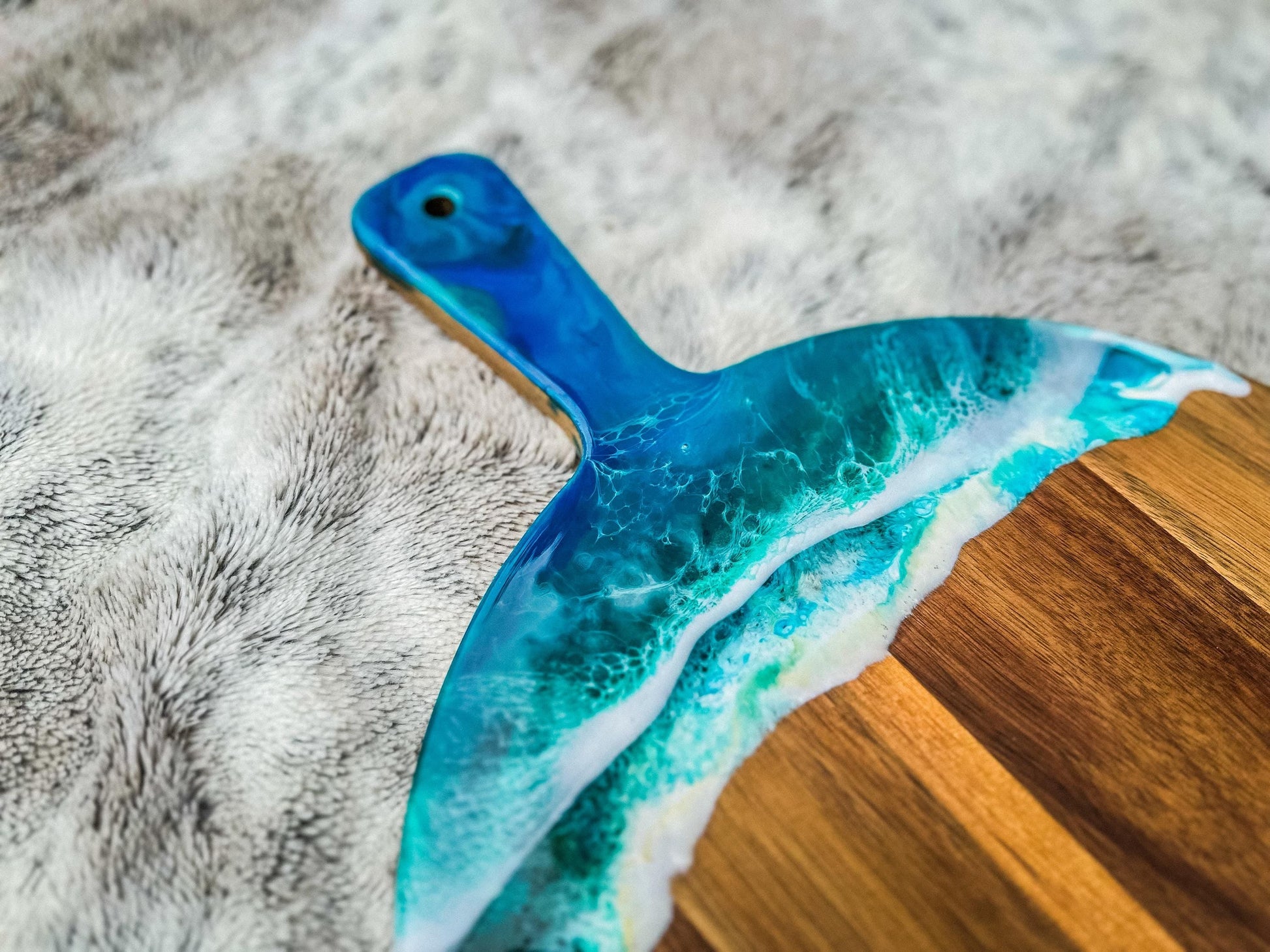 Ocean Resin Acacia Wood Charcuterie Cheese Board with 3 Piece Wooden Handle Cutting Set, Christmas Gift for Cheese Lovers mossartbyrishstudio