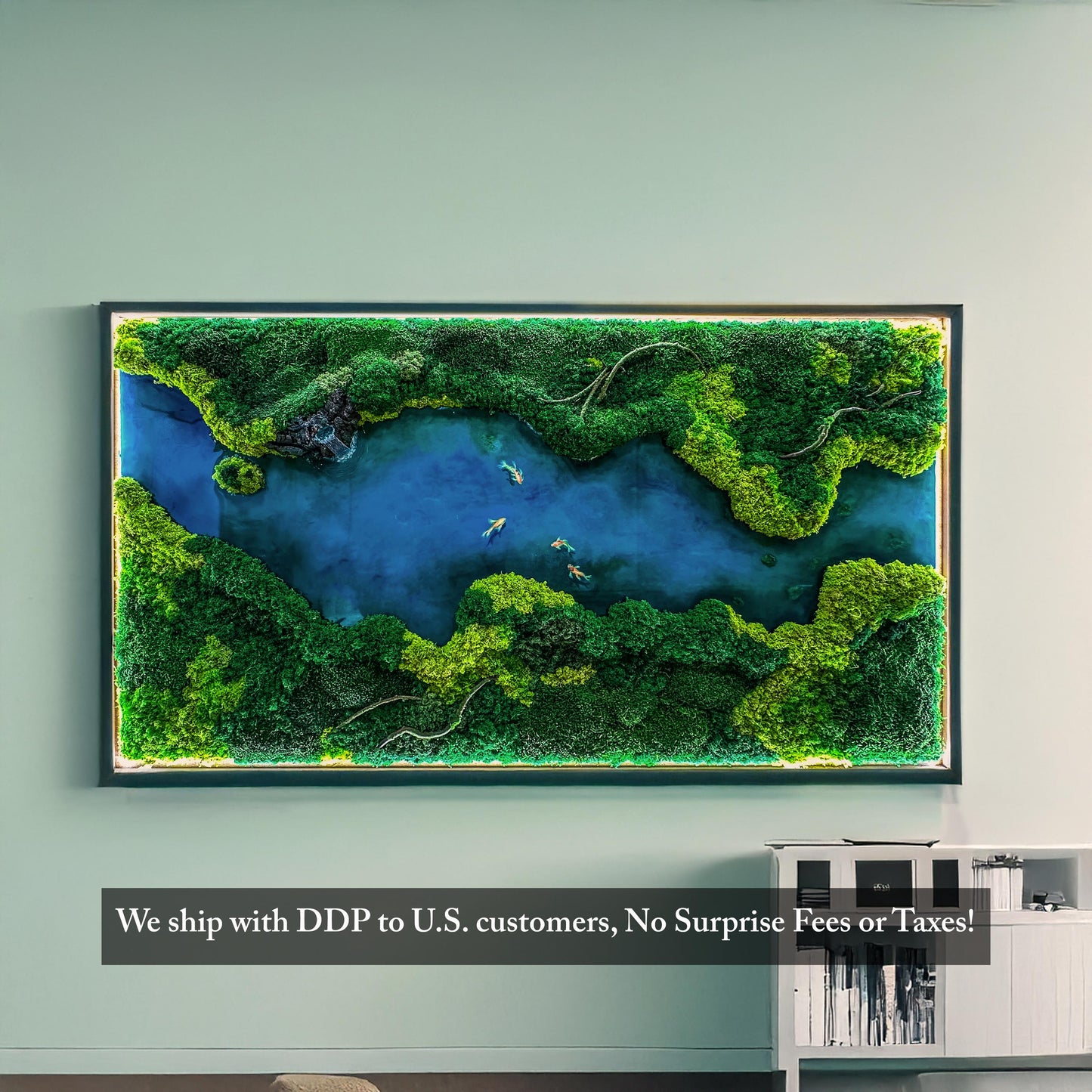 LED Moss Wall Art: Resin River, Preserved Moss Art With Nature Moss, Resin Art Wall Decor, Ocean Wall Art, Koi Pond, mossartbyrishstudio