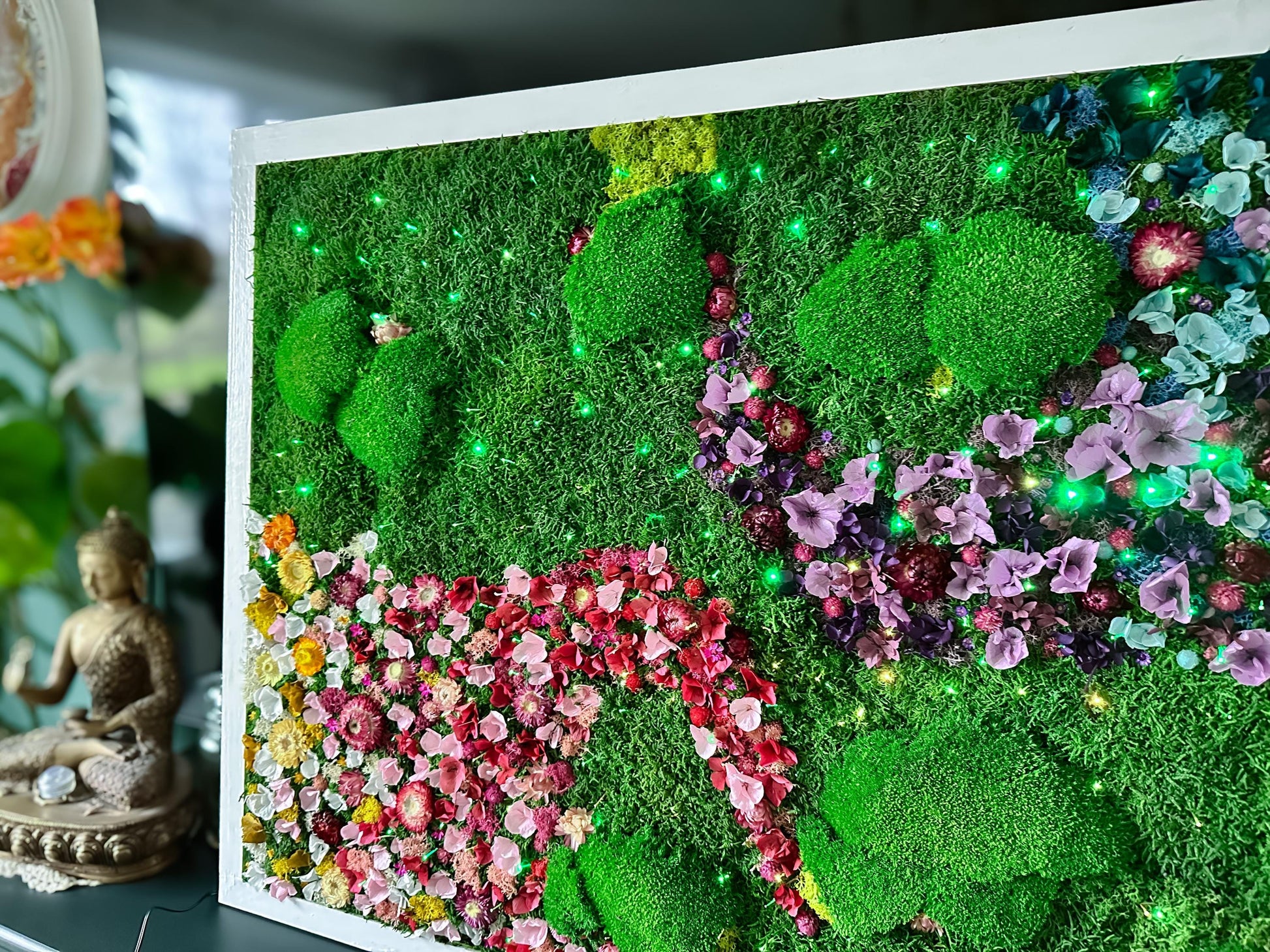 Rainbow Moss Wall Art with LED Lights, Handmade Moss Artwork, Colorful Moss Wall Garden mossartbyrishstudio