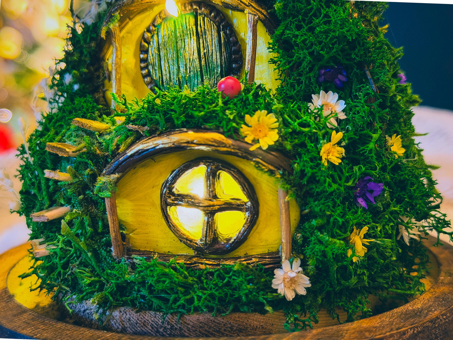 Hobbit House Terrarium in Glass Dome: Handmade Fairy House With Lights, Light Up Terrarium Kit, Cottagecore Decor, mossartbyrishstudio