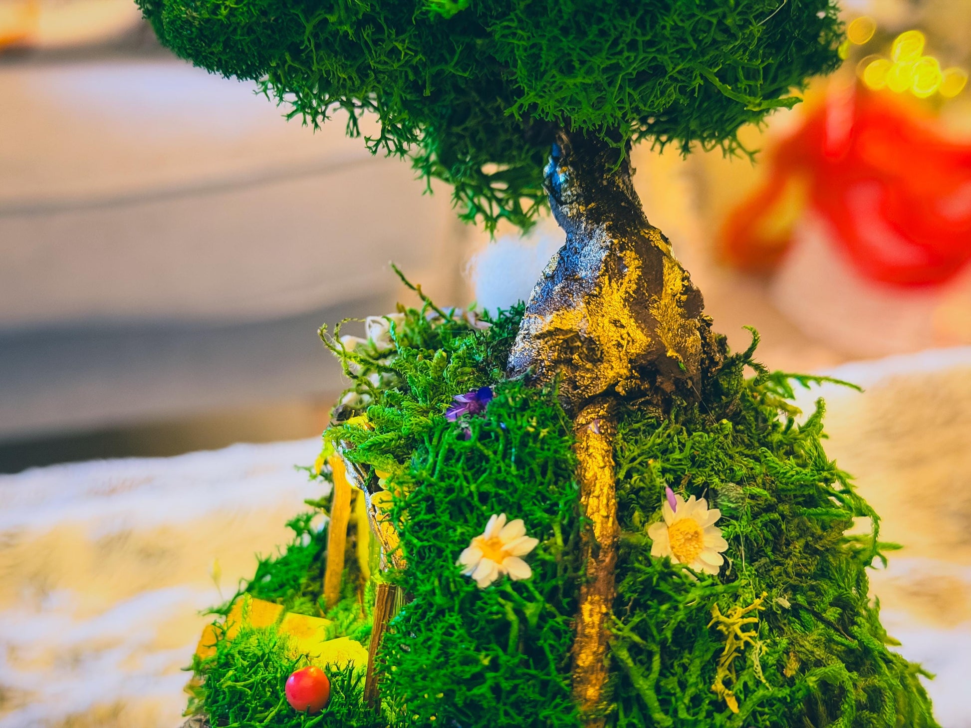 Hobbit House Terrarium in Glass Dome: Handmade Fairy House With Lights, Light Up Terrarium Kit, Cottagecore Decor, mossartbyrishstudio