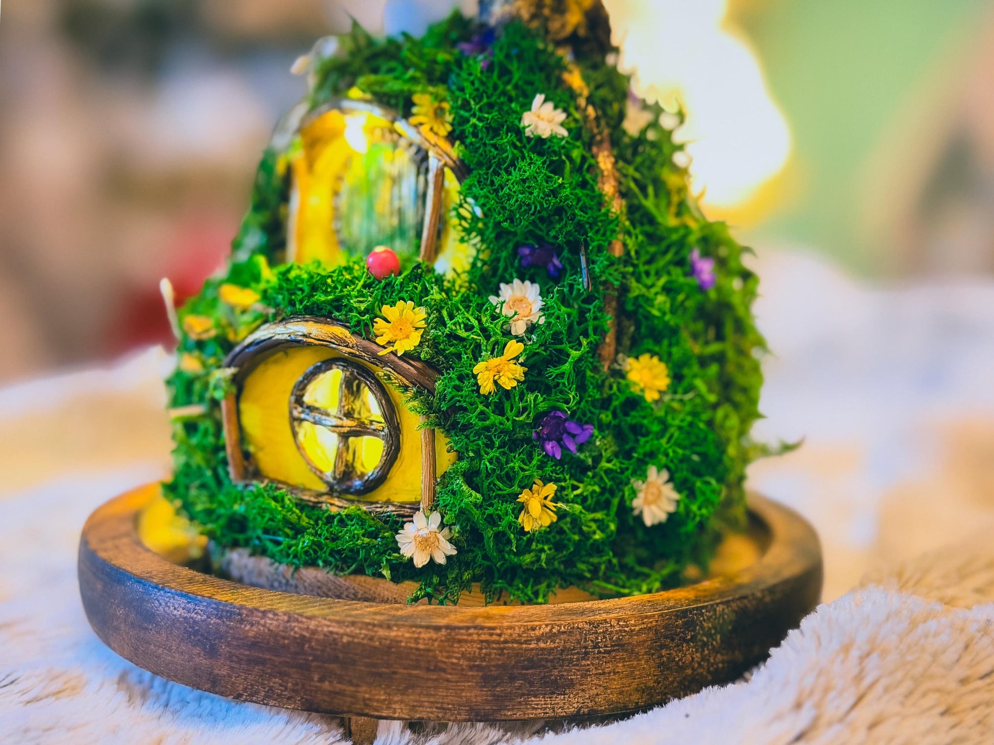 Hobbit House Terrarium in Glass Dome: Handmade Fairy House With Lights, Light Up Terrarium Kit, Cottagecore Decor, mossartbyrishstudio