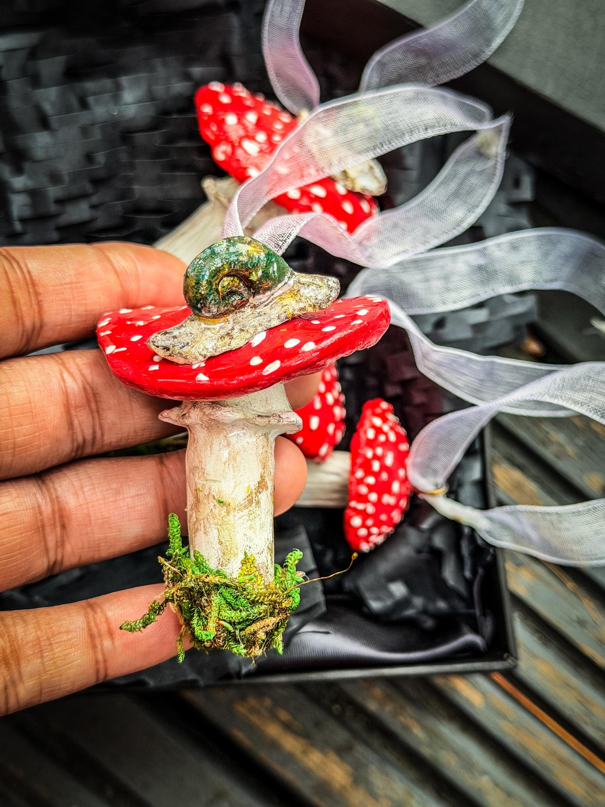Handmade Mushroom Christmas Ornament: Red Toadstool Holiday Decoration, Woodland Fairy Tree Decor, Cottagecore Ornament with Moss mossartbyrishstudio