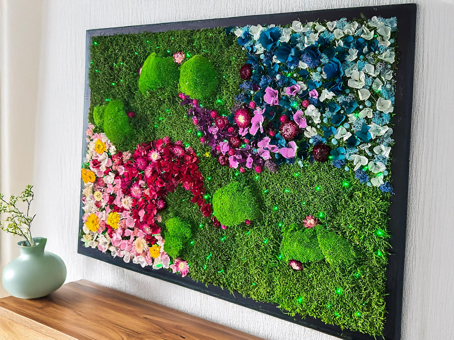 Rainbow Moss Wall Art with LED Lights, Handmade Moss Artwork, Colorful Moss Wall Garden mossartbyrishstudio