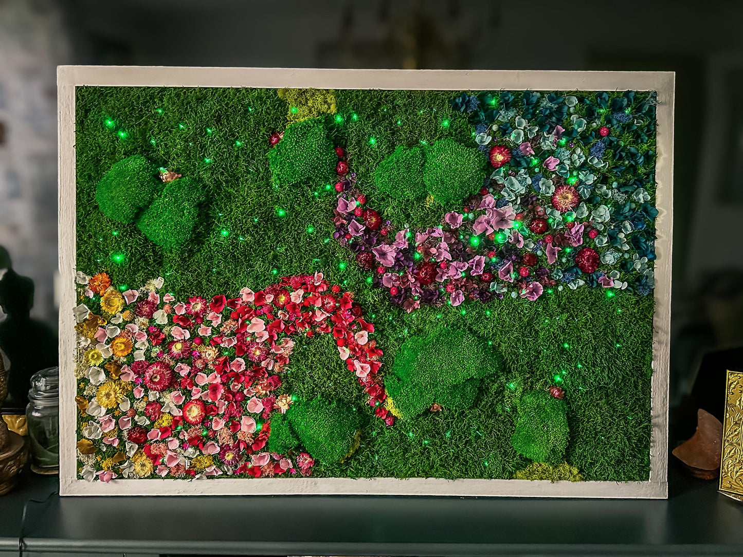 Rainbow Moss Wall Art with LED Lights, Handmade Moss Artwork, Colorful Moss Wall Garden mossartbyrishstudio