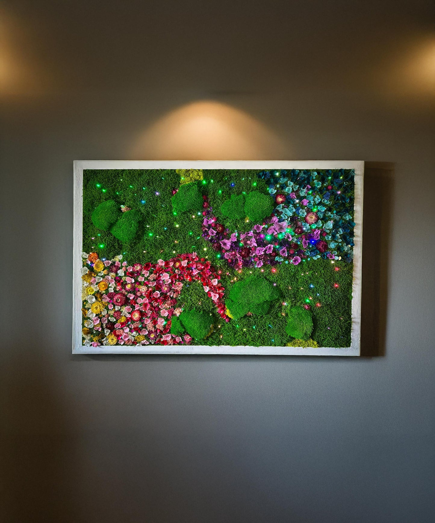 Rainbow Moss Wall Art with LED Lights, Handmade Moss Artwork, Colorful Moss Wall Garden mossartbyrishstudio