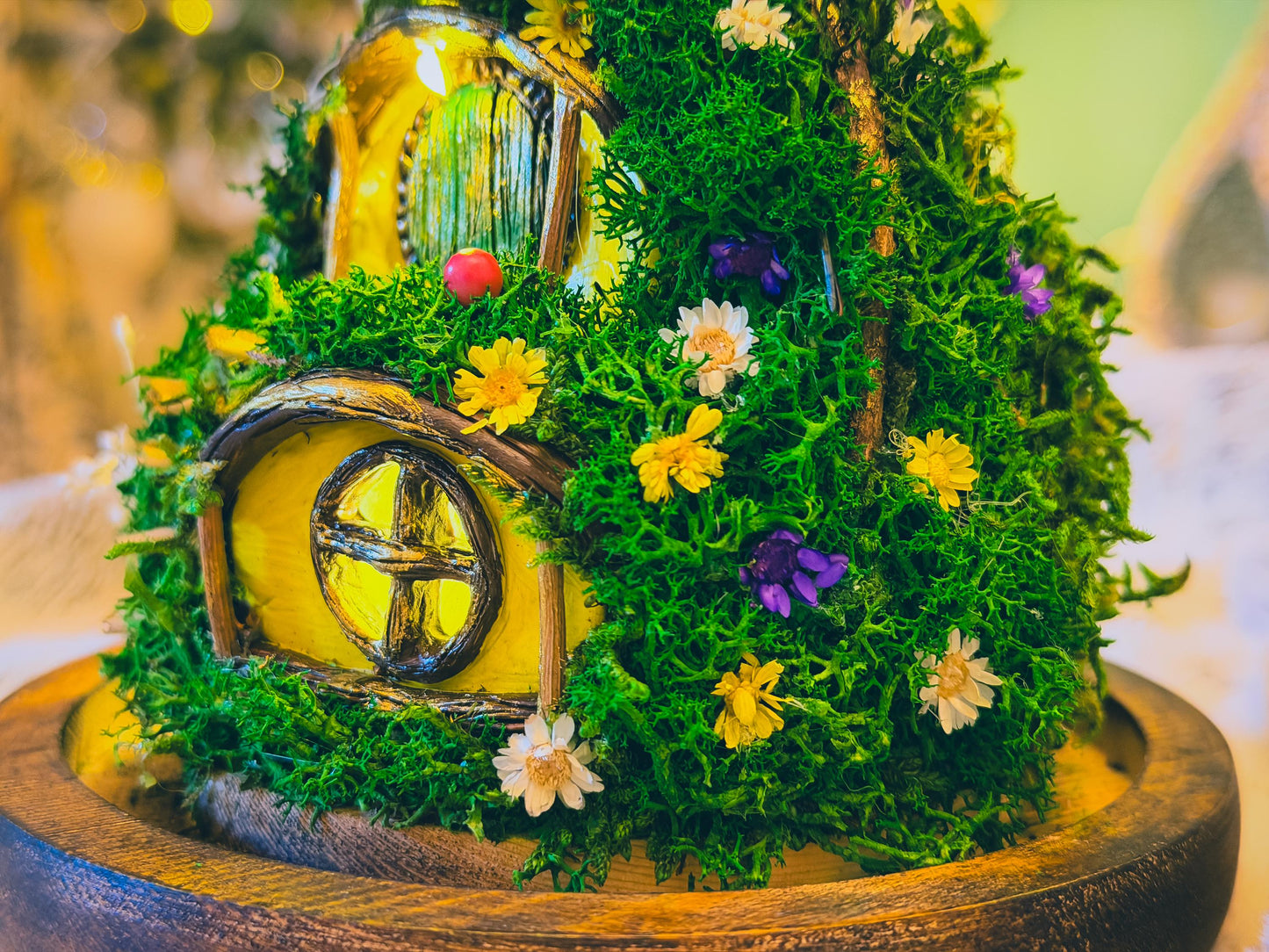 Hobbit House Terrarium in Glass Dome: Handmade Fairy House With Lights, Light Up Terrarium Kit, Cottagecore Decor, mossartbyrishstudio