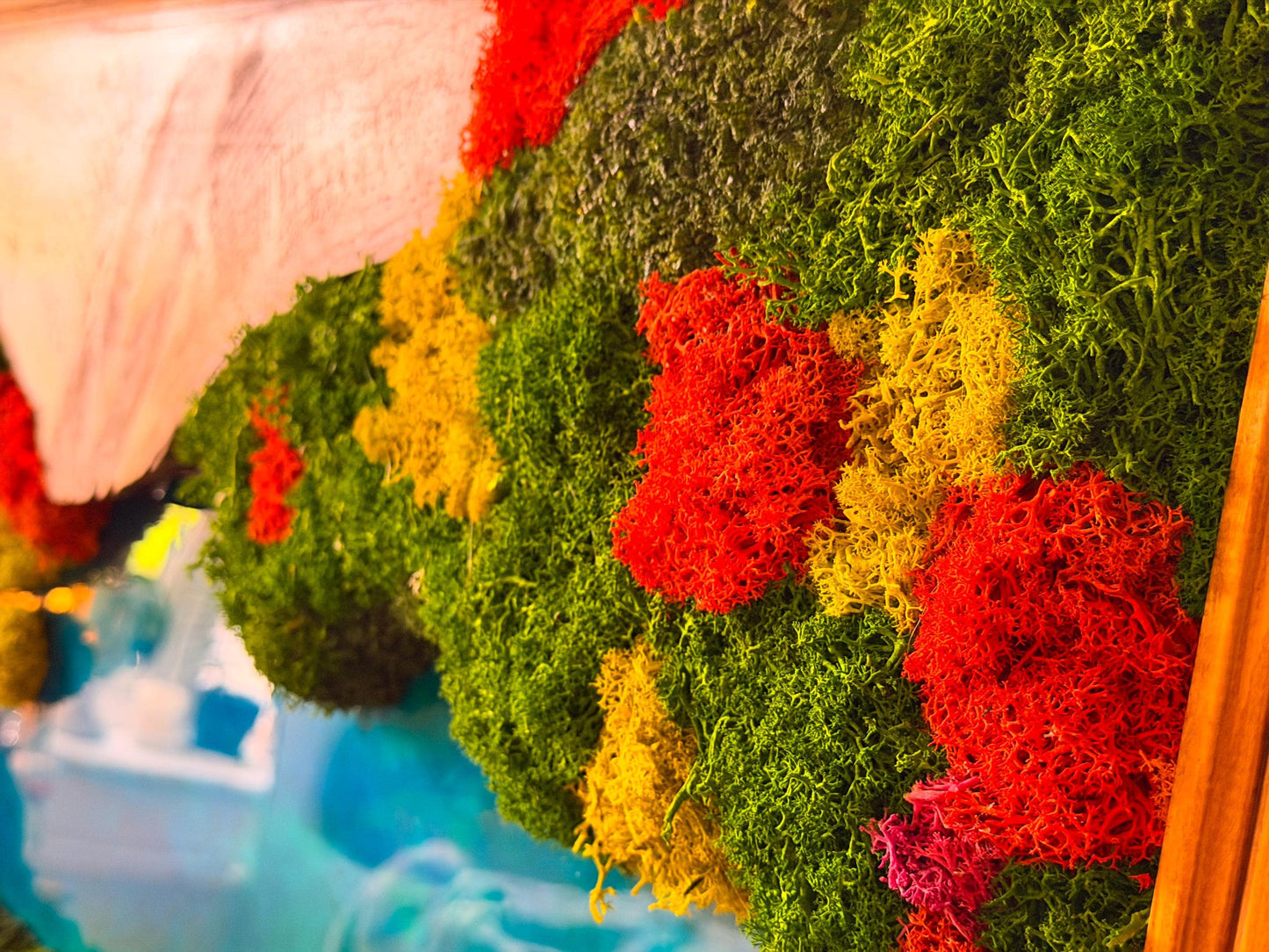 Olive Wood & Blue Resin Moss Wall Art: Handmade 3D Preserved Moss Decor, Eco-Friendly Custom Moss Panel mossartbyrishstudio