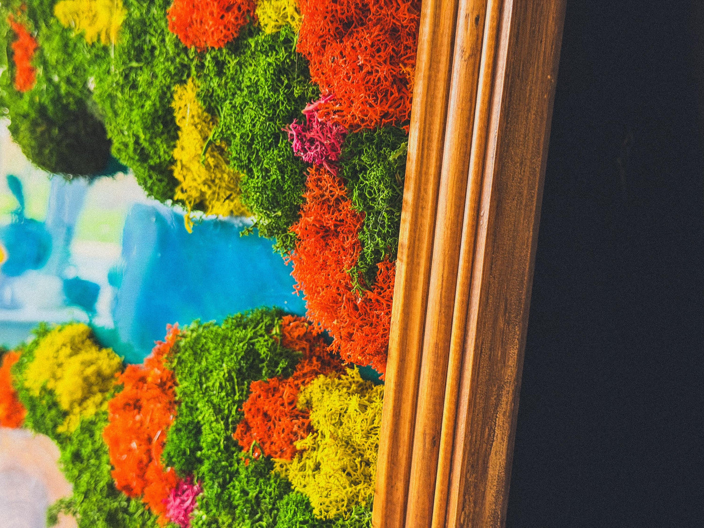 Olive Wood & Blue Resin Moss Wall Art: Handmade 3D Preserved Moss Decor, Eco-Friendly Custom Moss Panel mossartbyrishstudio