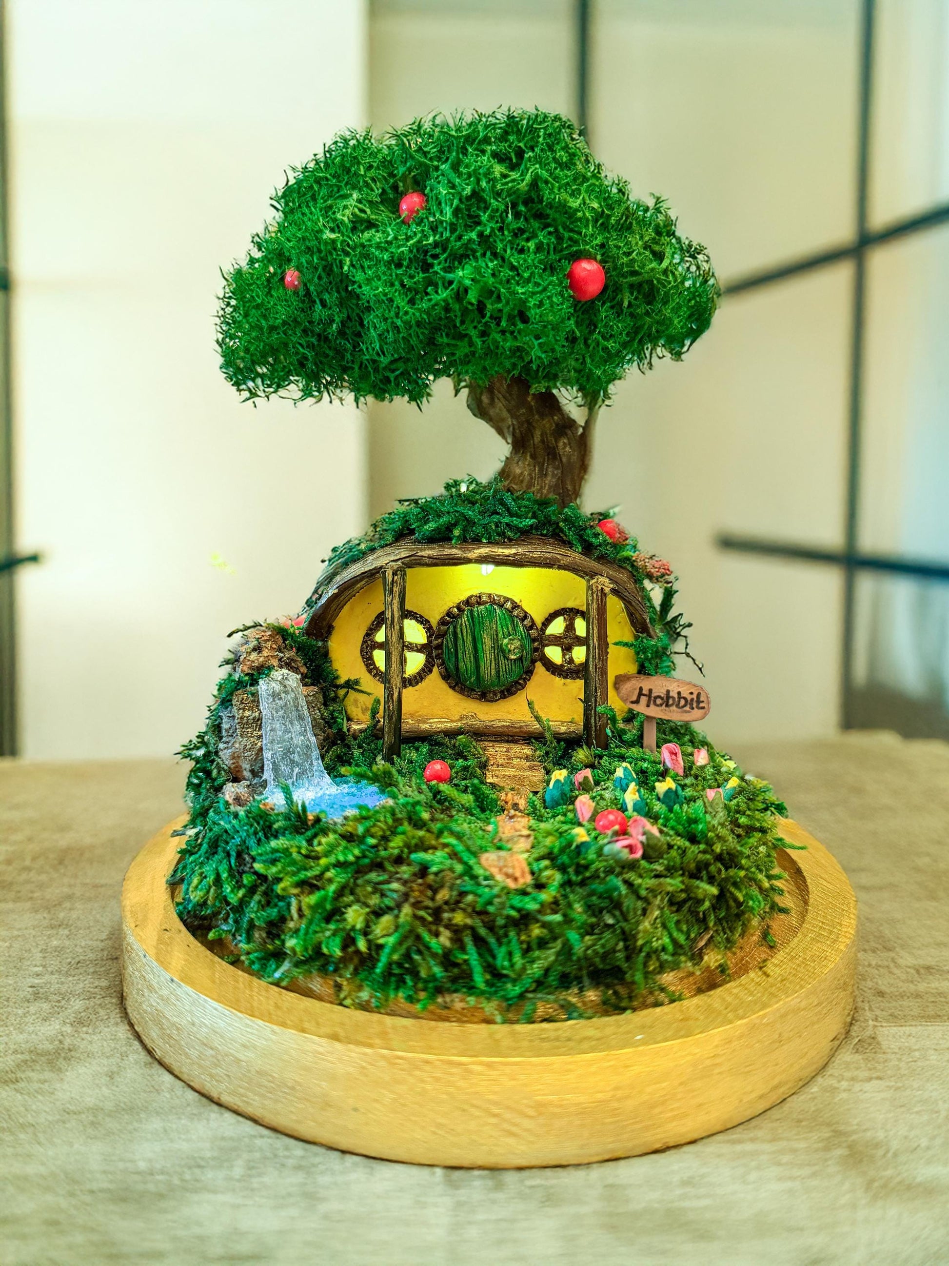 hobbit house bonsai tree Hobbit House Terrarium: Lord of the Rings Moss Terrarium in Glass Cloc – mossartbyrishstudio