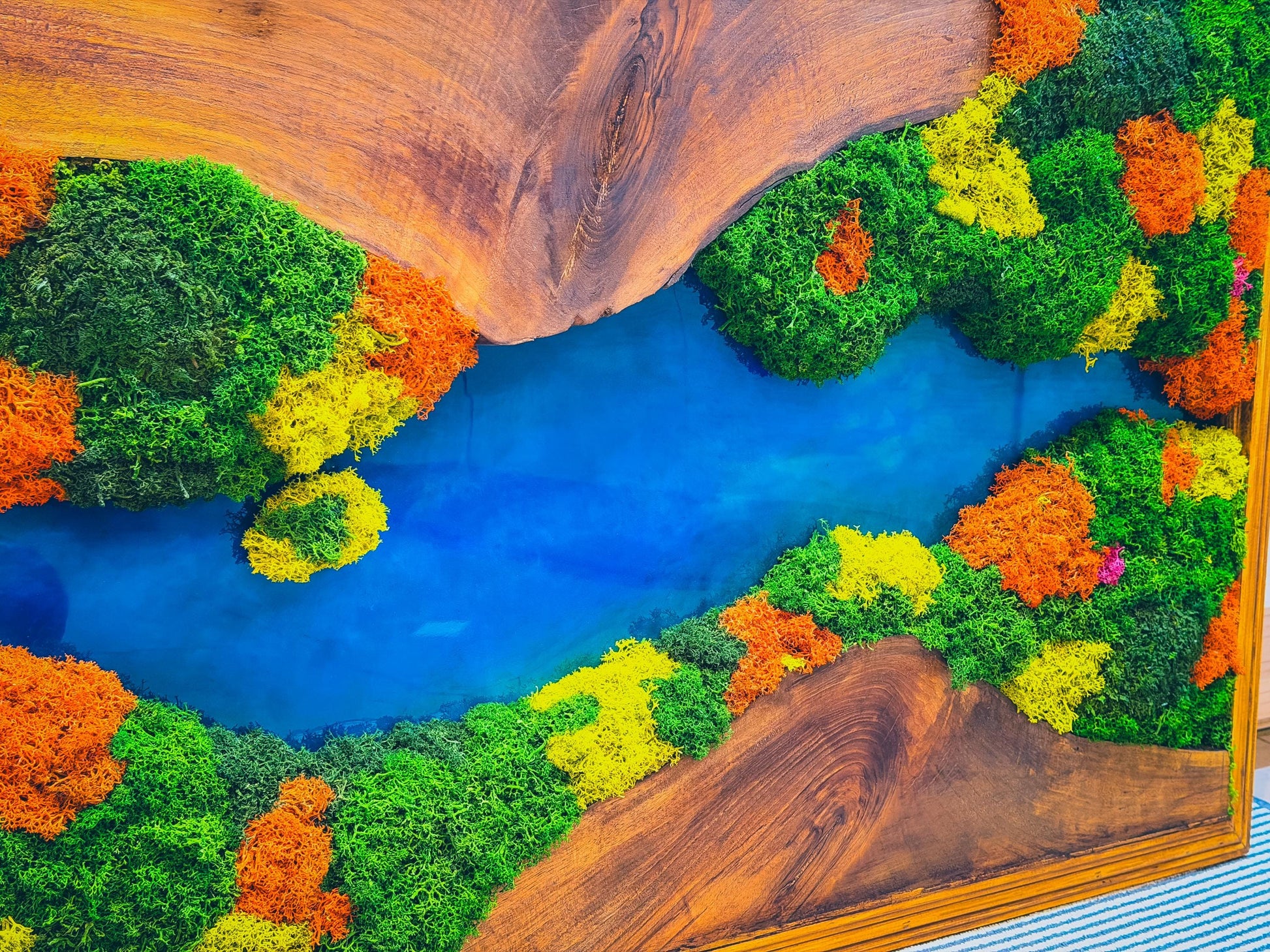 Olive Wood & Blue Resin Moss Wall Art: Handmade 3D Preserved Moss Decor, Eco-Friendly Custom Moss Panel mossartbyrishstudio