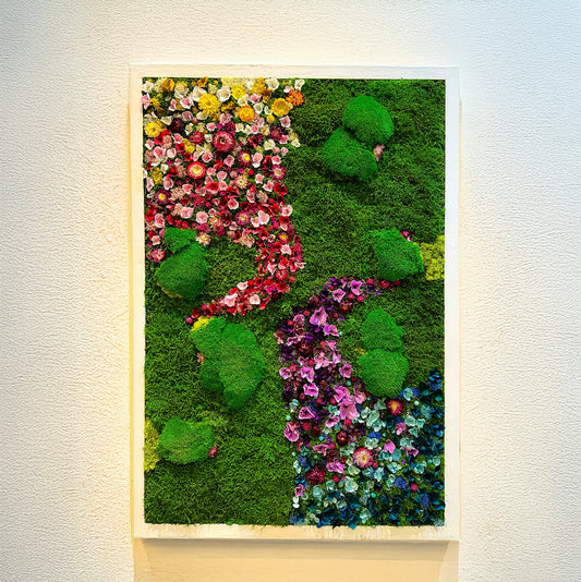 Preserved and dried flowers | Rainbow Moss wall art with flowers | RishStudio RishStudio