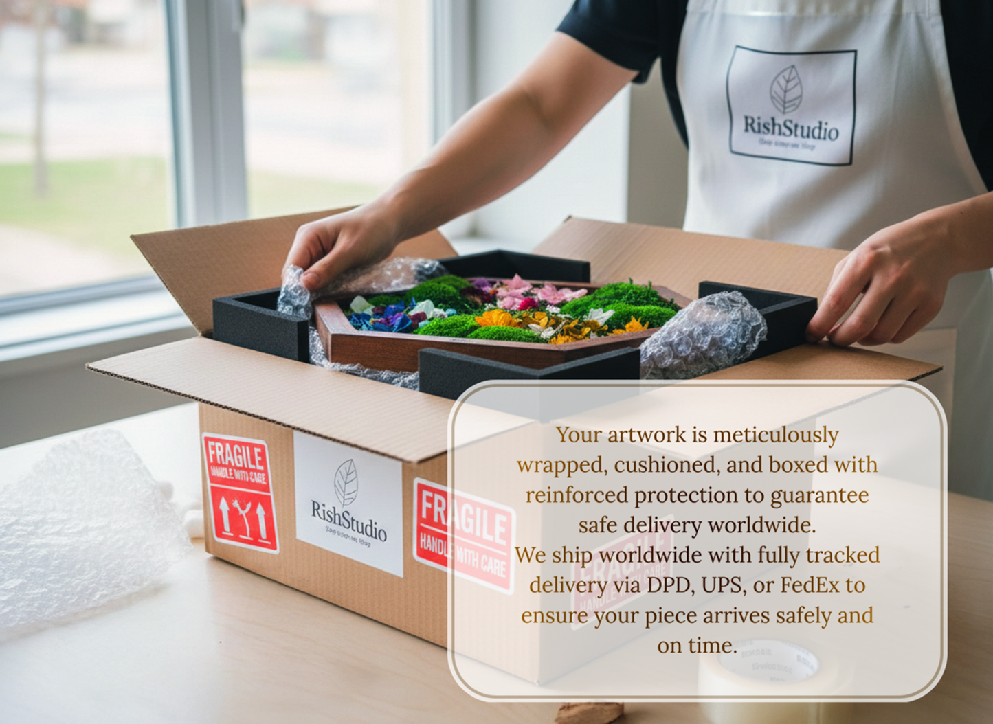 Hexagonal Moss Wall Art - Preserved Moss & Flower Panels for Home Decor RishStudio