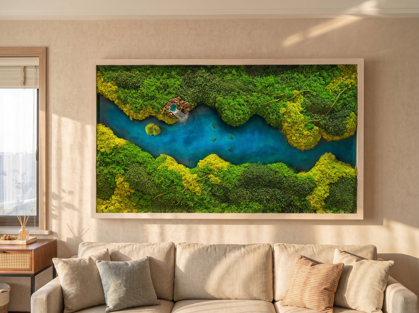 LED Moss Wall Art with Resin River | Preserved Moss & Koi Pond Decor | Handmade UK RishStudio