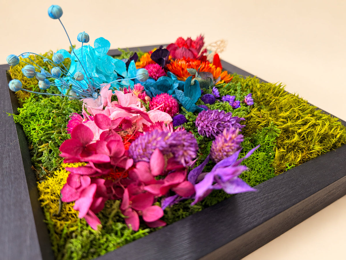 Preserved Moss & Floral Wall Art, 25x25cm Black Frame RishStudio