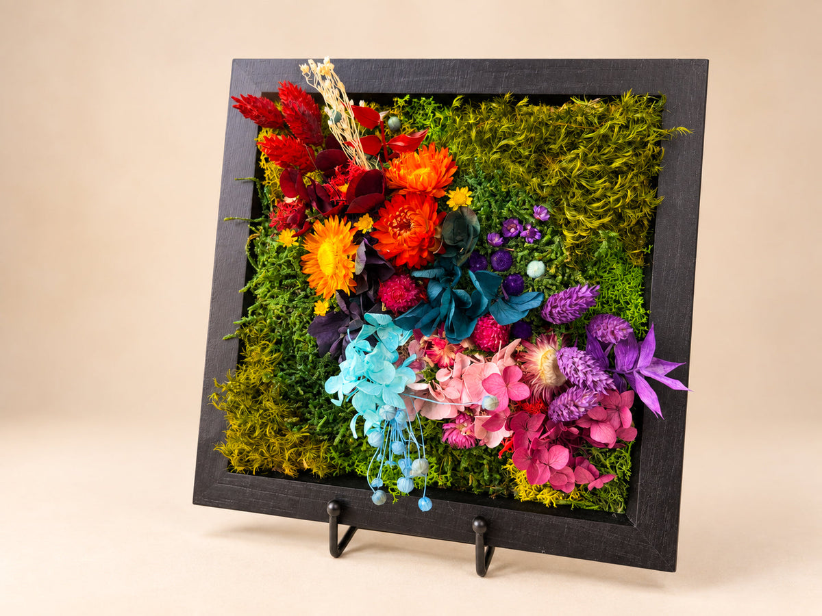 Preserved Moss & Floral Wall Art, 25x25cm Black Frame RishStudio