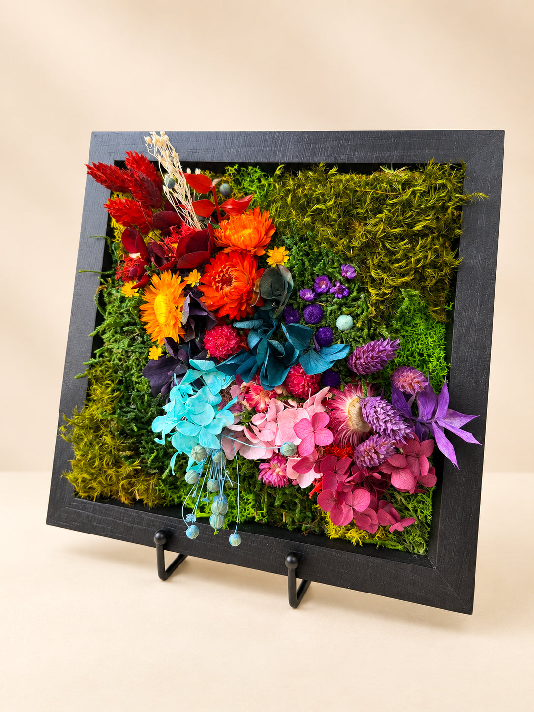 Preserved Moss & Floral Wall Art, 25x25cm Black Frame RishStudio