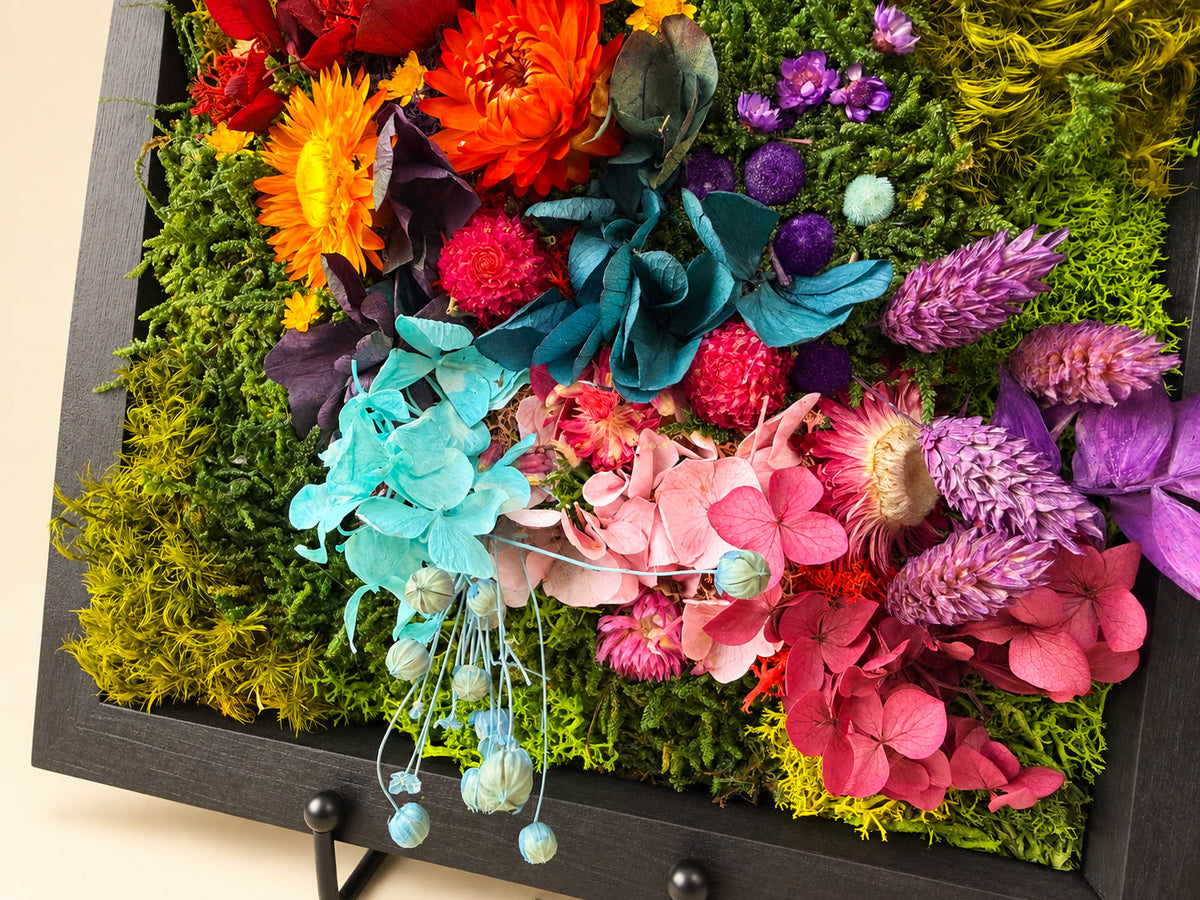 Preserved Moss & Floral Wall Art, 25x25cm Black Frame RishStudio