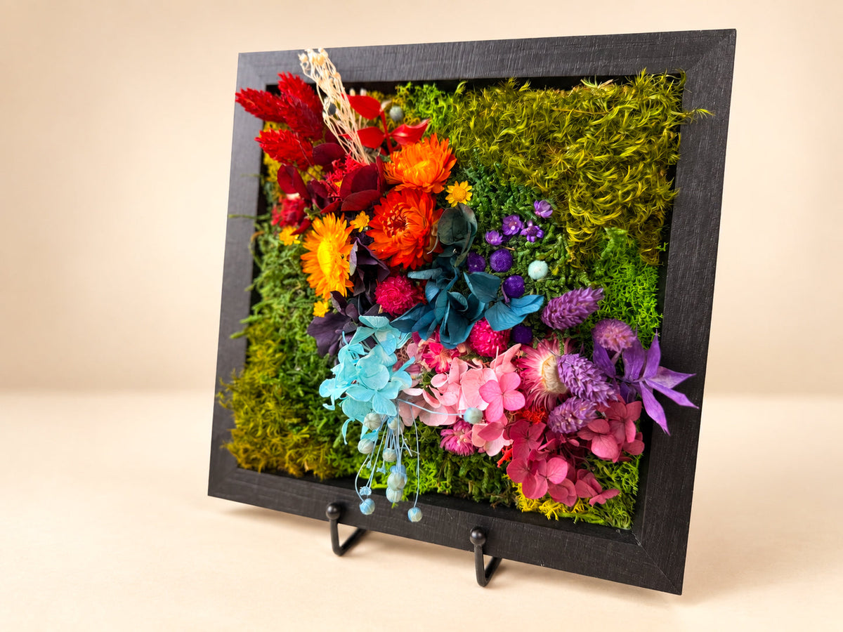 Preserved Moss & Floral Wall Art, 25x25cm Black Frame RishStudio