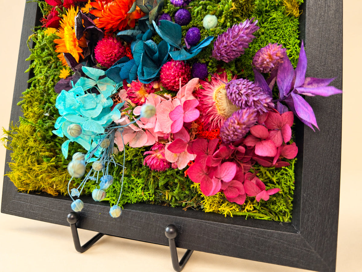Preserved Moss & Floral Wall Art, 25x25cm Black Frame RishStudio