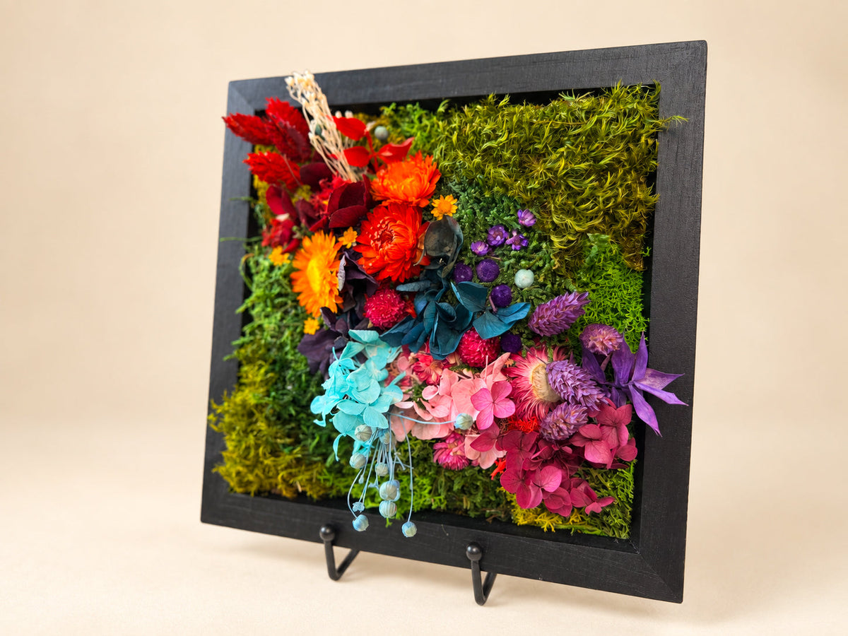 Preserved Moss & Floral Wall Art, 25x25cm Black Frame RishStudio