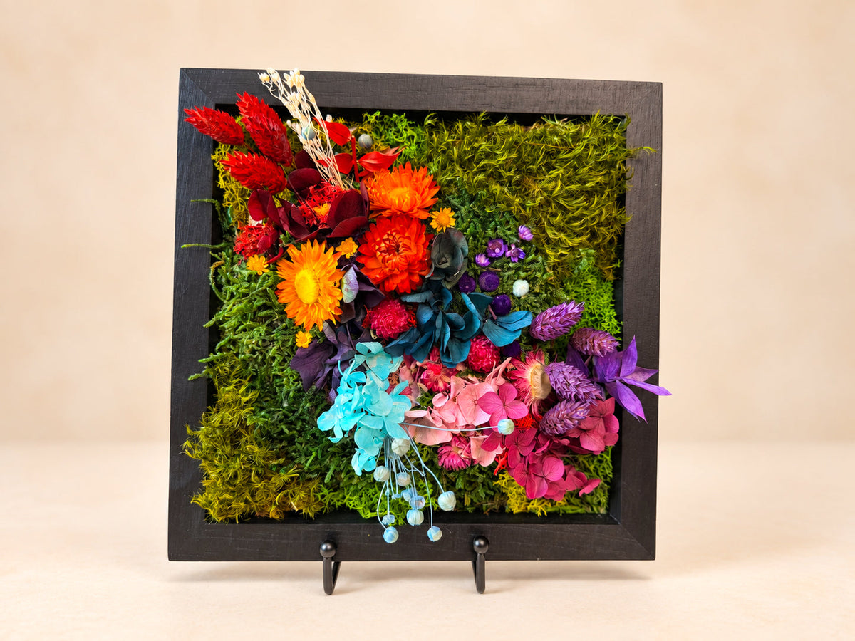 Preserved Moss & Floral Wall Art, 25x25cm Black Frame RishStudio