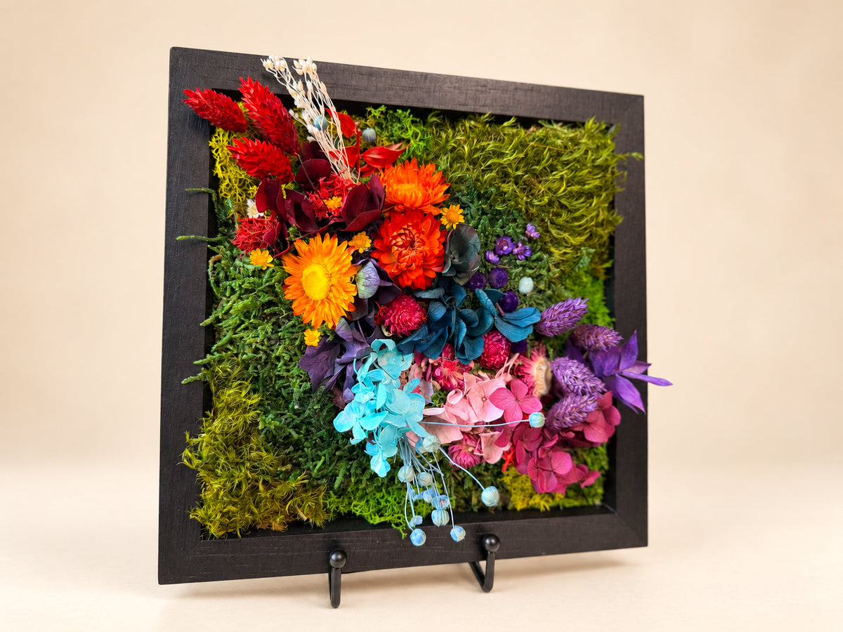 Preserved Moss & Floral Wall Art, 25x25cm Black Frame RishStudio