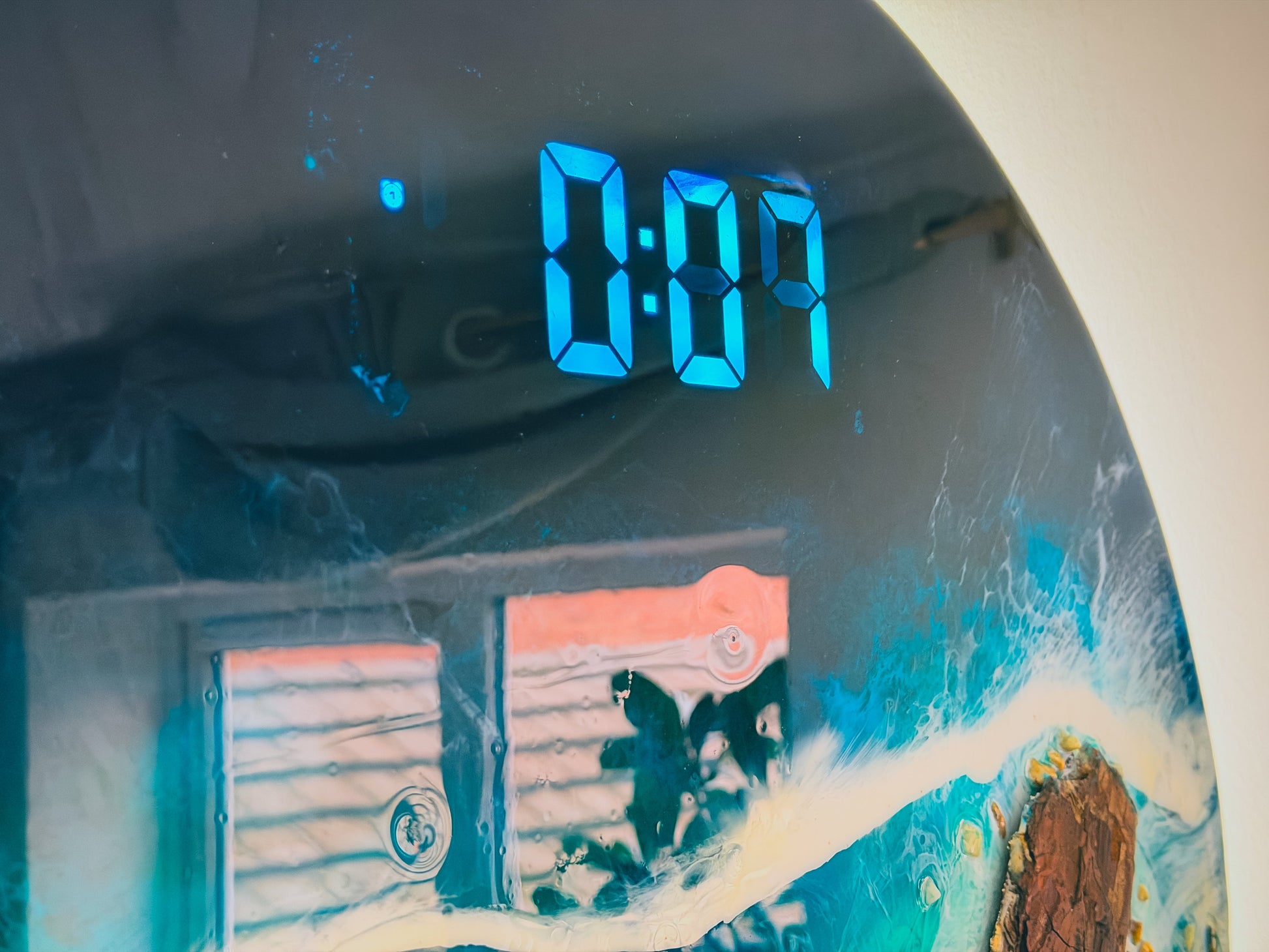 60cm Resin Ocean and Moss Digital Wall Clock | LED Wall Art RishStudio
