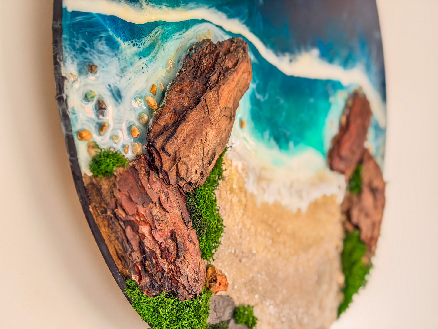 60cm Resin Ocean and Moss Digital Wall Clock | LED Wall Art RishStudio