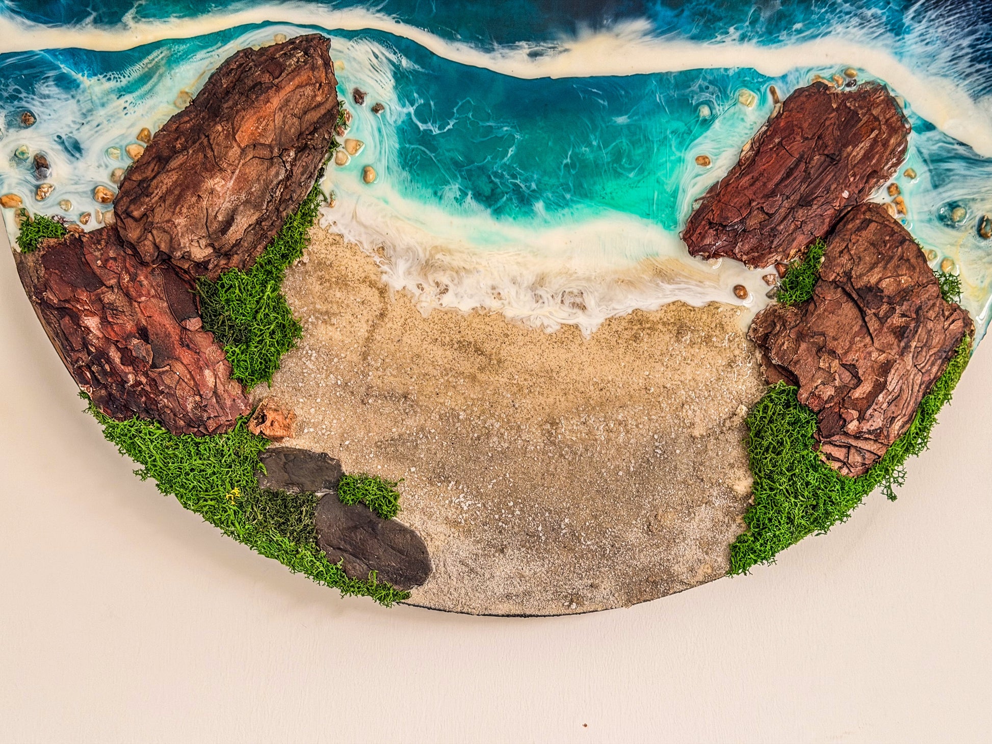 60cm Resin Ocean and Moss Digital Wall Clock | LED Wall Art RishStudio