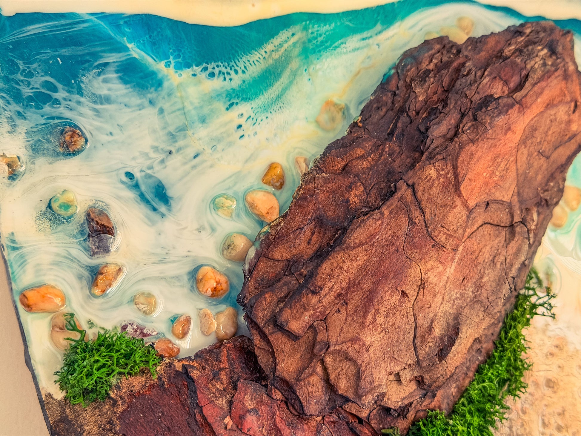 60cm Resin Ocean and Moss Digital Wall Clock | LED Wall Art RishStudio