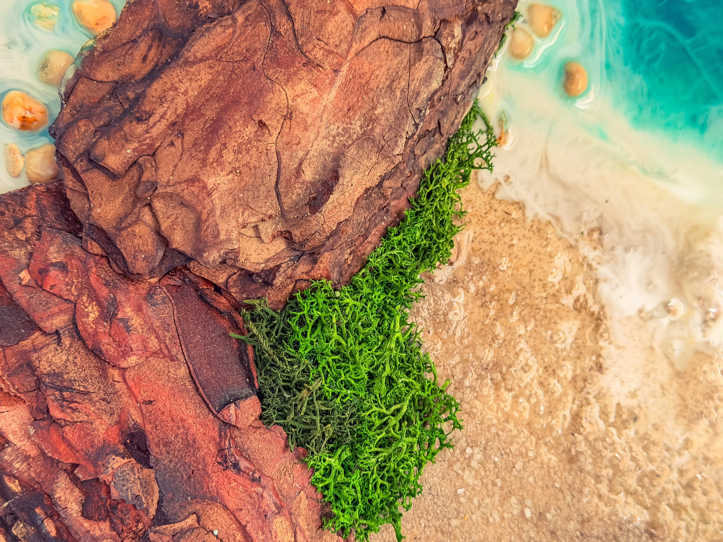 60cm Resin Ocean and Moss Digital Wall Clock | LED Wall Art RishStudio
