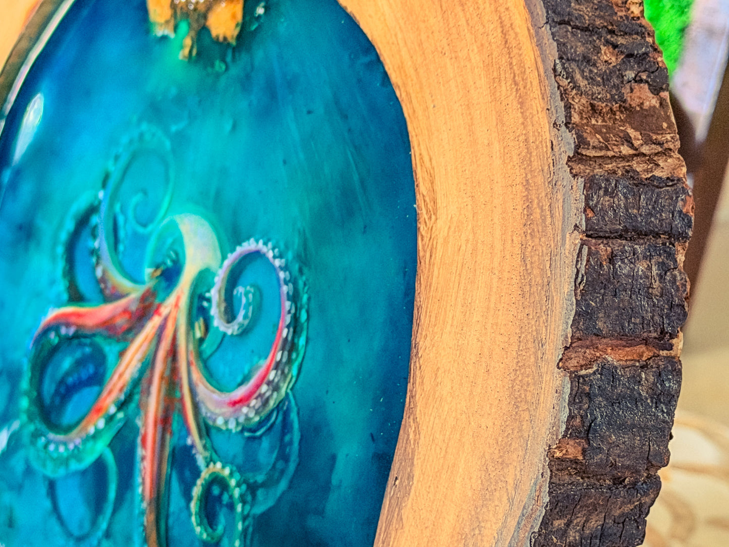 Octopus Portrait, Multi-Layer Resin Wall Art on Natural Wood RishStudio