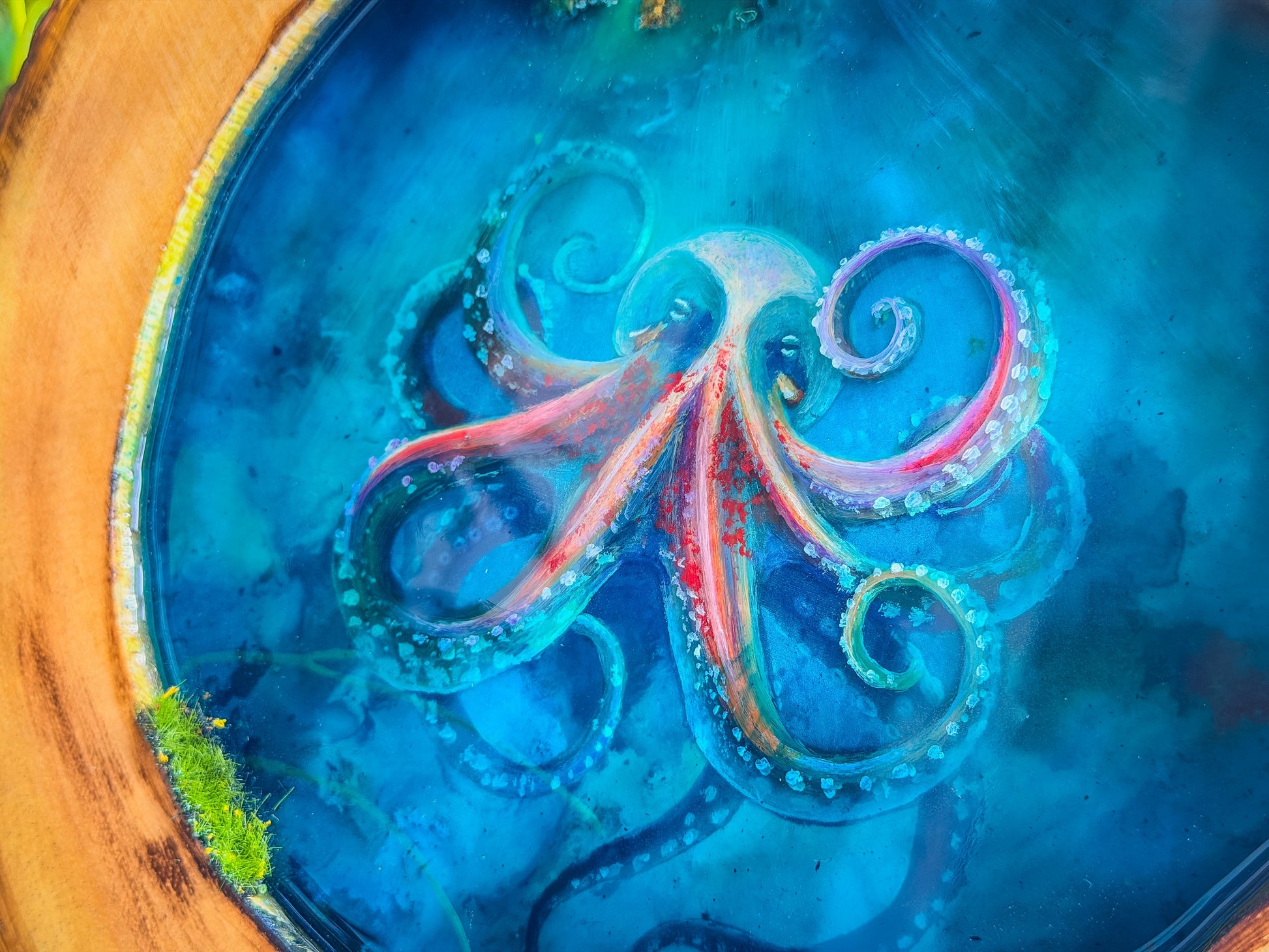 Octopus Portrait, Multi-Layer Resin Wall Art on Natural Wood RishStudio