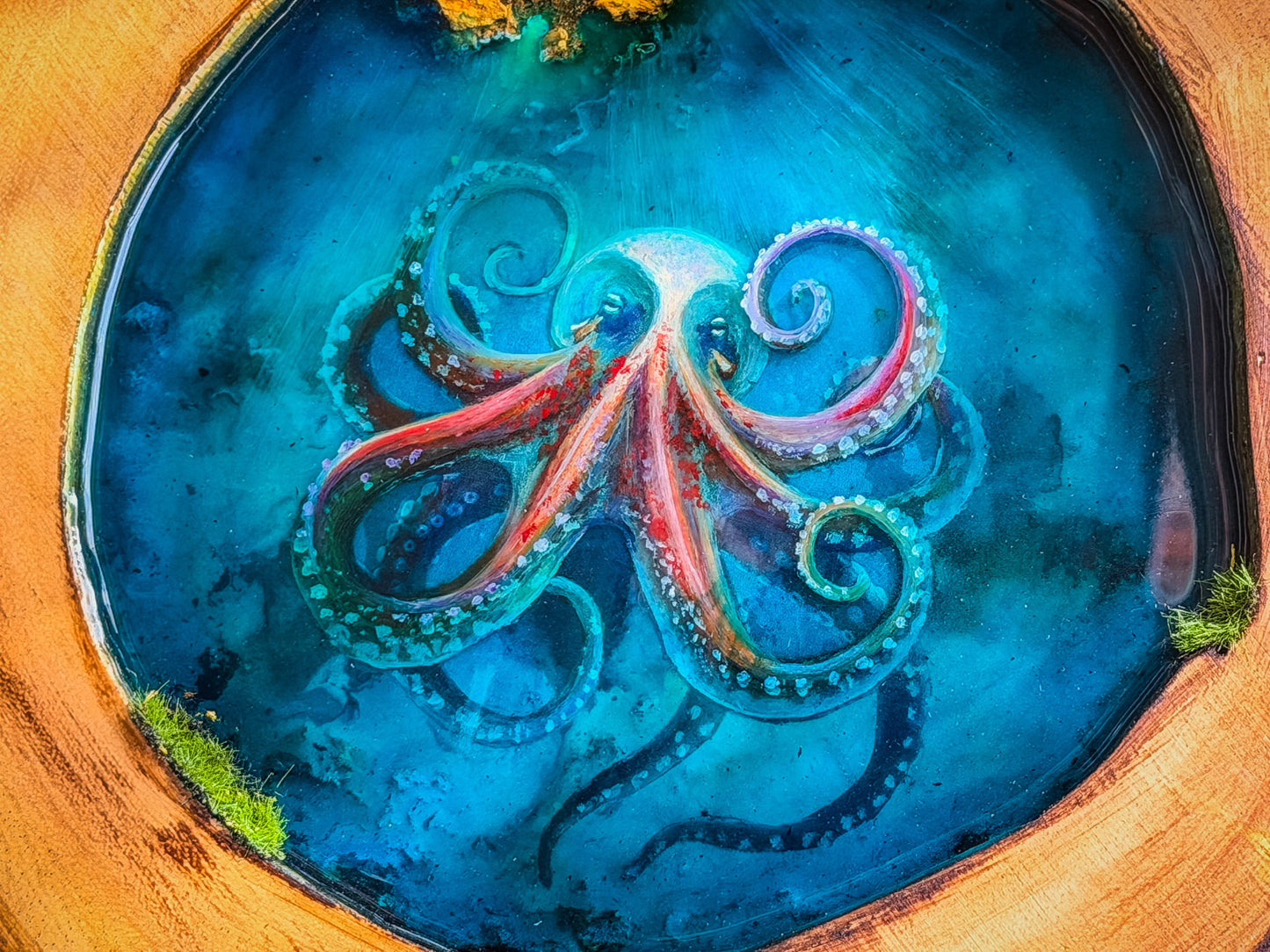 Octopus Portrait, Multi-Layer Resin Wall Art on Natural Wood RishStudio