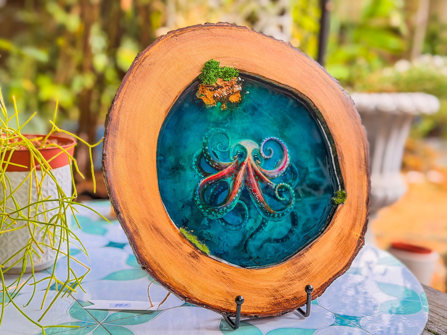 Octopus Portrait, Multi-Layer Resin Wall Art on Natural Wood RishStudio