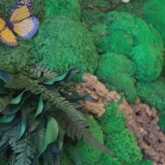 Indoor Moss Wall Art Framed | Circular Moss Wall Art with Neon Sign Light