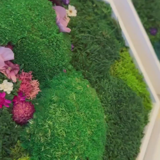 Hexagonal Moss Wall Art Set – Handmade Moss Decor with flowers & Preserved Greenery Panels for Home & Office