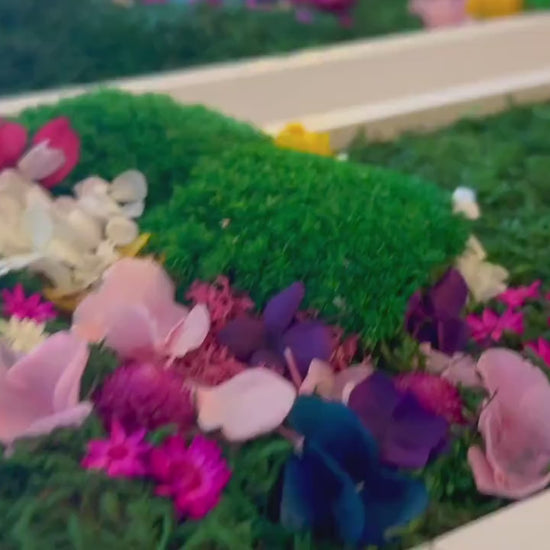 Handmade Vertical Moss Wall Art with Preserved Flowers & Butterflies – One-of-a-Kind Framed Nature Decor for Home & Office